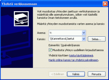 Yhdistäminen verkkoasemaan Windows XP:ssä