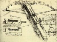 Leonardon sotilaskäyttöön suunnittelema valtava jousipyssy